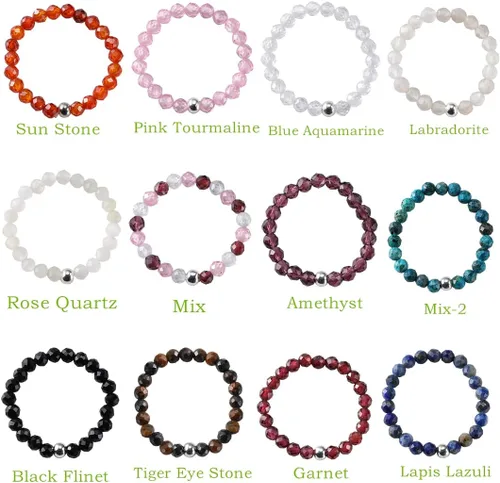 Miniatura 3 de Tsnamer Anillo de cuentas de cristal, piedras preciosas facetadas naturales, ojo de tigre, cuarzo rosa, amatista, minimalista, apilable, anillo