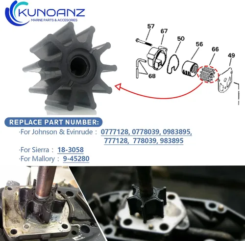 Miniatura 2 de 983895 777128 Impulsor de bomba de agua para Evinrude Johnson OMC fuera de borda Sierra 18-3058 Sterndrive 2.30/3.0/4.30/5.0/5.70/5.80/7.50 L 140