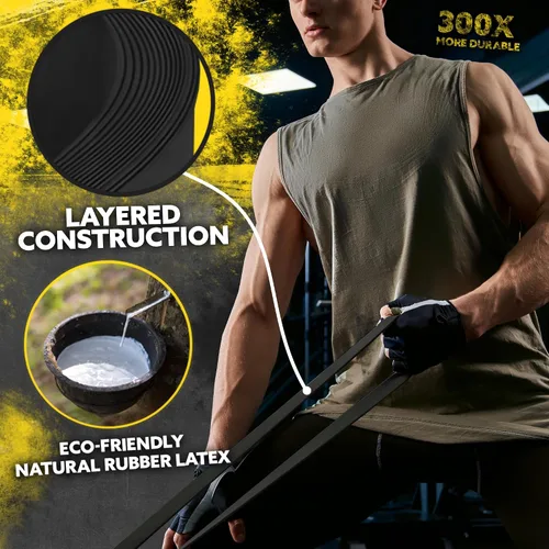 Miniatura 5 de Bandas de resistencia largas para entrenar hombres y mujeres, juego de 5 bandas de dominadas, asas de goma y anclaje de puerta, bandas de Negro