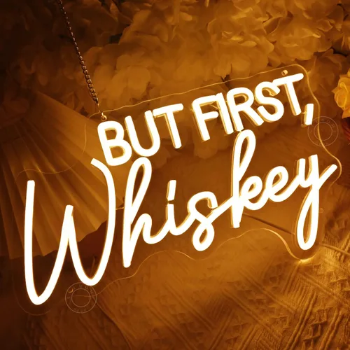 Miniatura 6 de SYLHOME Letrero de luz LED de neón "But First Whiskey", para el hogar, bar, dormitorio, pub, letrero de pared, decoración de boda, cumpleaños