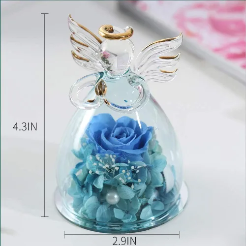 Miniatura 3 de ANLUNOB - Flores preservadas, regalos de cumpleaños y Navidad para mujeres, ángeles con bonitas rosas azules para regalos de boda y Acción de Gracias