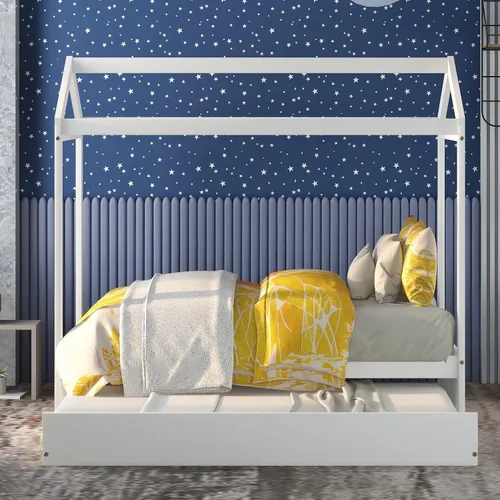 Miniatura 3 de Bellemave Cama de casa individual con nido para niños, cama de casa con techo, tamaño individual, marco de sofá cama con nido para niños y niñas