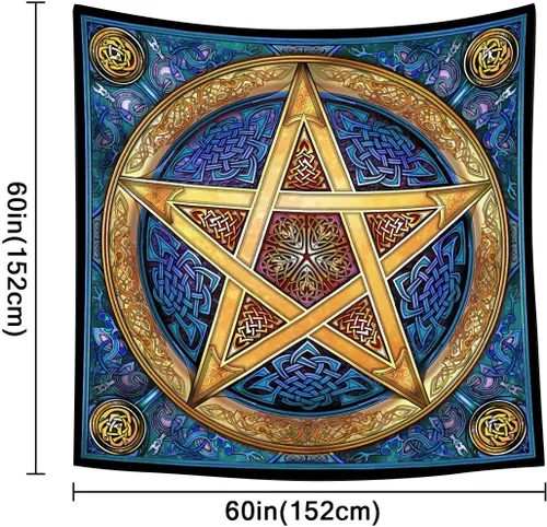 Miniatura 2 de Tapiz pentagrama, nudo celta, astrología hippie trippy, 60 x 60 pulgadas, dormitorio, sala de estar