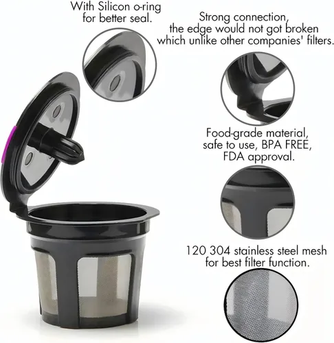 Miniatura 2 de Filtros de café reutilizables K Cups – 3 paquetes de cápsulas de café compatibles con cafeteras Keurig 2.0 y 1.0 – Fit K Elite K Classic K Compact K