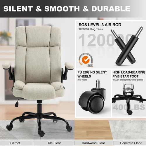 Miniatura 7 de Silla de oficina con respaldo alto, ergonómica, ejecutiva, silla de escritorio para computadora, cómoda tela, acolchada, sillas de escritorio