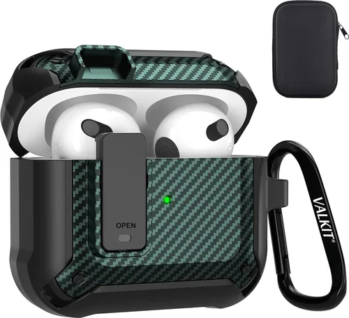 Miniatura 55 de Valkit Funda para Airpods para hombres con cerradura, funda de cuerpo completo con llavero para AirPods de Apple a prueba de golpes, funda