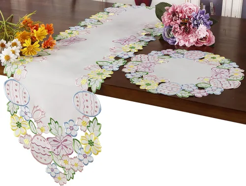 Miniatura 3 de Camino de mesa de Pascua y primavera de 13 x 68 pulgadas, huevos bordados, huevos florales con flores, mariposas y bufandas para el hogar, cocina