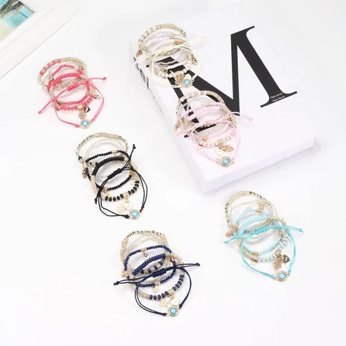 Miniatura 3 de Budsmile Pulseras bohemias de cuentas elásticas para mujeres y niñas, juego de pulseras apilables en múltiples capas, dijes multicolor hechos a