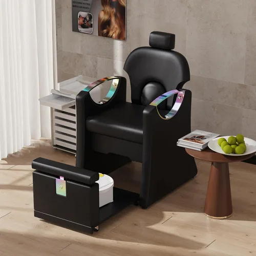 Miniatura 3 de LOUVIXA Pedicure Station for Nail Tech, Reclining Pedicure Chair with Massage Foot Bath, No Plumbing Pedicure Station Unit (Black-Holographic)