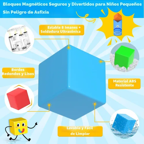 Miniatura 2 de 48 piezas de bloques magnéticos para juguetes de niños pequeños, juguete de cubo magnético grande para educación sensorial STEM preescolar, juguetes