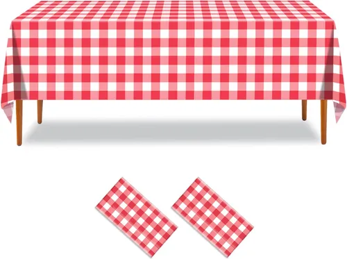 Miniatura 12 de Mantel desechable rojo, paquete de 2 manteles rectangulares de plástico rojo de 54 x 108 pulgadas, para fiesta de cumpleaños, boda, Navidad