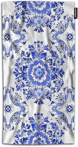 AOYEGO Delft - Toalla de mano azul tradicional con flores florales en roseta circular, toallas de mano cobalto, ligera, decorativa, 30 x 15