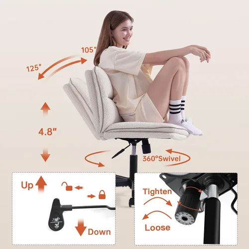 Miniatura 7 de EMIAH Silla de escritorio sin brazos con ruedas de pelo sintético, de respaldo medio, ergonómica, para el hogar, para computadora, cómoda