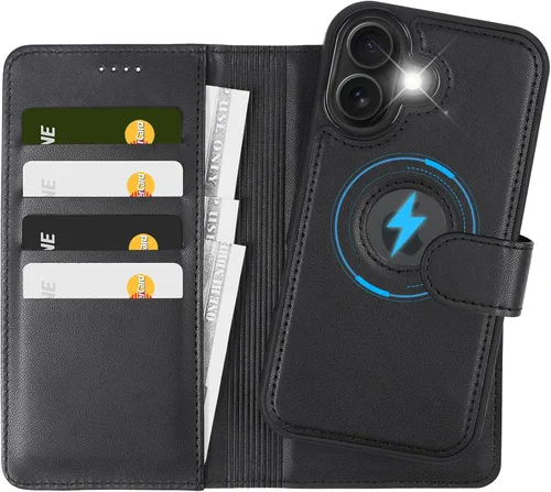 Miniatura 22 de Funda de piel sintética 2 en 1 para iPhone 13 PRO MAX, funda de piel sintética desmontable con soporte para tarjetas, funda extraíble con bloqueo