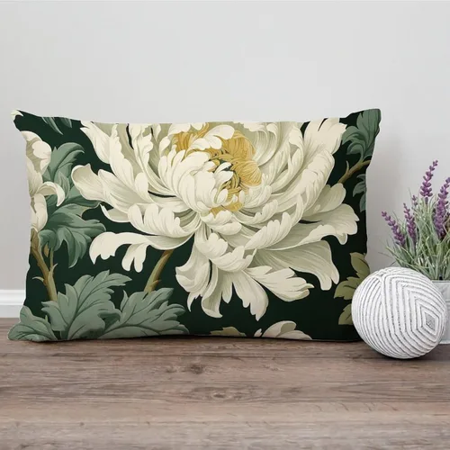 Miniatura 6 de ArogGeld Funda de almohada blanca con flores chinoiserie, funda de almohada para sofá, diseño floral verde y blanco, funda de almohada de lino A-12