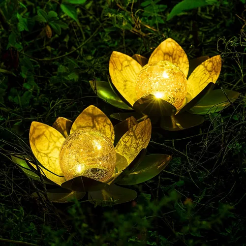 Miniatura 7 de AIINY - Luz solar para exteriores (paquete de 2), decoración de loto de cristal con forma de globo crepitante, luces LED solares impermeables
