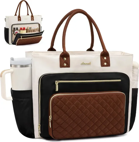 Miniatura 16 de LOVEVOOK Bolsa Tote para Maestras para Mujeres Trabajo, Bolsa para Laptop Bolsa Tote de Trabajo Bolsas de Enfermera Con Portavasos Grande, Maletín