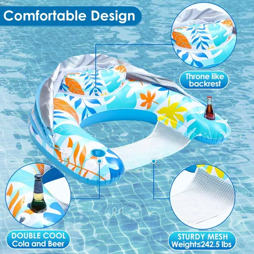 Miniatura 5 de LAYCOL Flotadores de piscina premium para adultos con dosel, elegante tumbona de piscina, flotadores de piscina resistentes para adultos, flotadores