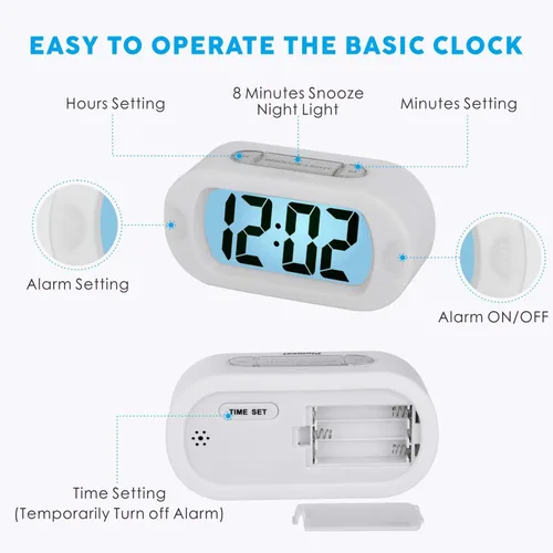 Miniatura 5 de Plumeet Reloj Despertador para Niños LCD Digital Grande Relojes Despertadores de Viaje con Repetición y Luz Nocturna - Sonido Ascendente
