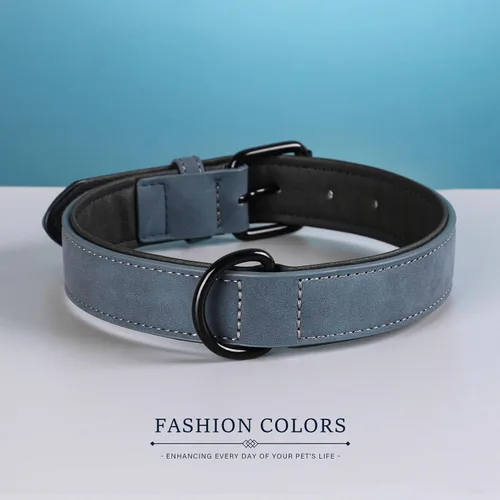 Miniatura 5 de Didog Collar de Perro de Cuero PU Suave Acolchado, Transpirable y Ajustable Collares para Perros Pequeños, Cómodo para Caminata Diaria, Azul, M