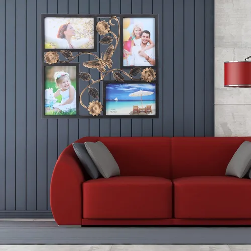 Miniatura 7 de ULTNICE Marco de fotos decorativo para colgar en la pared de 4 aperturas con diseño de collage de flores 3D, material de resina fácil de instalar