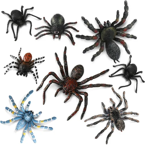Sumind 8 arañas falsas realistas, figuras de insectos de plástico realistas, arañas gigantes, modelo de acción para aprendizaje educativo,