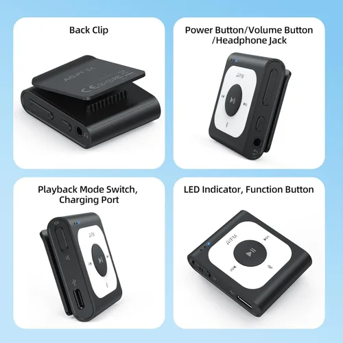 Miniatura 8 de AGPTEK 16GB Clip MP3 Player with Bluetooth, A53PL Portable Music Player with FM Radio, Shuffle, No Phone Needed, for Sports(Black)