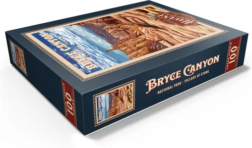 Miniatura 3 de MyPuzzle Bryce Canyon National Park - Pilares de piedra, póster de viaje vintage, rompecabezas premium de 100 piezas para adultos