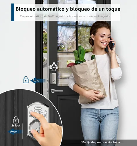Miniatura 4 de TEEHO TE002 Cerradura de puerta con huella dactilar, cerradura de puerta de entrada sin llave, cerrojo electrónico con teclado, cerraduras Níquel