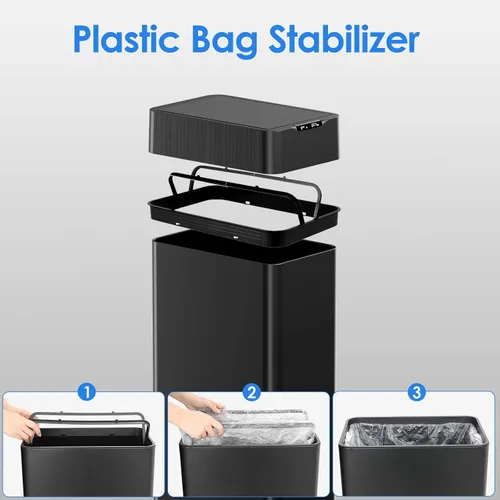 Miniatura 6 de TLSUNNY Basurero automático de 13.2 galones, de acero inoxidable, con sensor de movimiento, cubo de basura inteligente con tapa de mariposa, anillo