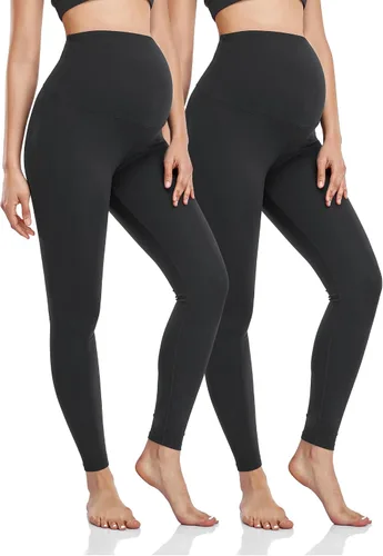 HOFISH Leggings de maternidad para mujer, sobre el vientre, suaves, no se transparentan, pantalones de yoga para entrenamiento, leggings de embarazo