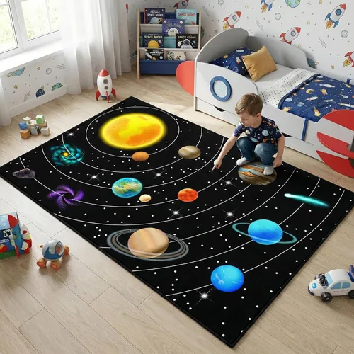 Miniatura 18 de Alfombra espacial para habitación de niños, alfombra de galaxia para niños, alfombras espaciales para dormitorio de niños, decoración