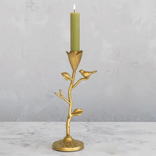 Miniatura 3 de Creative Co-Op Candelabro de hierro fundido forjado a mano con flores y pájaro, dorado