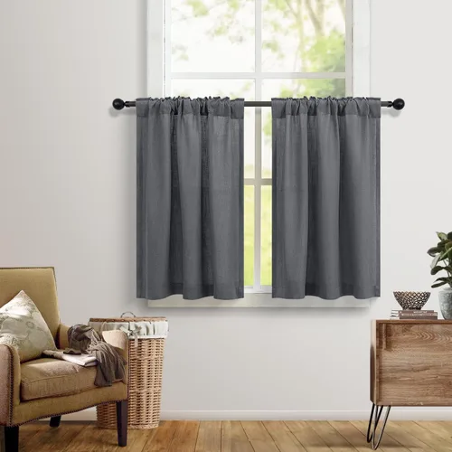 Miniatura 2 de DANCURTON Cortinas de cocina y cafetería de 24 pulgadas de largo, 2 paneles con pestaña trasera y bolsillo, cortinas cortas de lino con filtrado