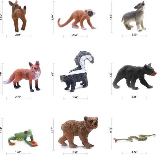 Miniatura 6 de SIENON 18 piezas de figuras de animales del bosque, miniaturas de animales del bosque para bebés con búho, erizo, zorro, ardilla, oso, mono, ciervo