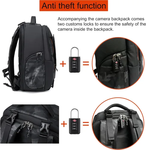 Miniatura 4 de Mochila para cámara fotógrafo, mochila impermeable grande para cámaras DSLR, mochilas para fotógrafos, mochila para cámara para mujeres y hombres