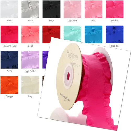 Miniatura 5 de Cinta de satén de 1.5 pulgadas con borde de doble volante, color rosa, 3 yardas para lazos para el cabello y costura