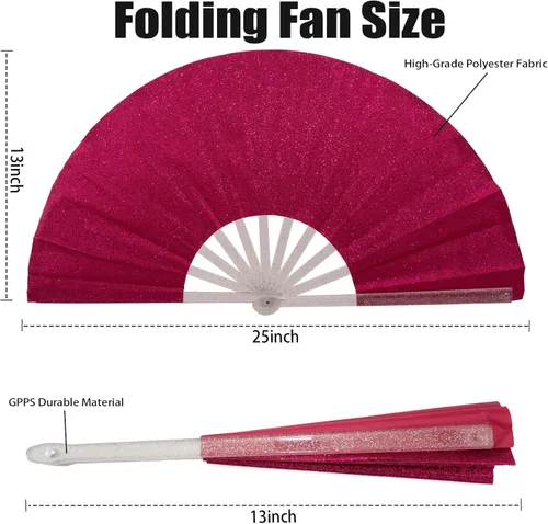 Miniatura 2 de 30 ventiladores plegables grandes de mano para hombres y mujeres, abanicos decorativos plegables, accesorios rave, utilizados para bailes, fiestas