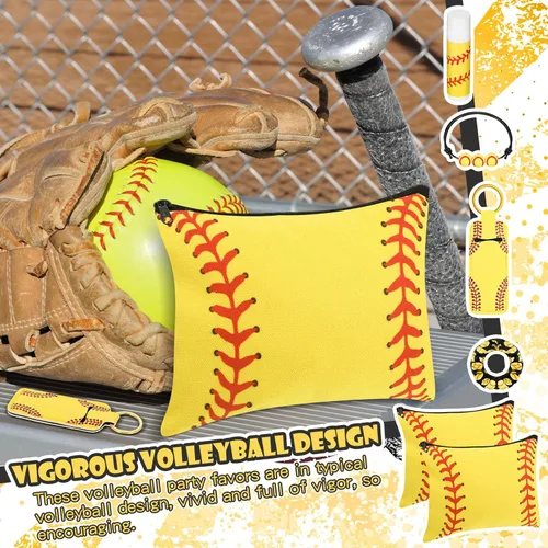 Miniatura 4 de 60 piezas de regalos de softbol regalos de fiesta de sóftbol con 12 coleteros 12 bolsas de maquillaje, 12 bálsamo labial, 12 llaveros para lápiz