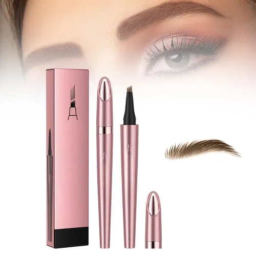 Miniatura 8 de 2 lápices de cejas impermeables, 4 puntas, maquillaje natural, trazo fino, mágico, 3D, microblading para mujeres (marrón oscuro)