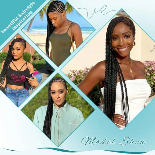 Miniatura 7 de Kalyss Cornrow - Pelucas trenzadas para mujeres negras, peluca trenzada de encaje completo con cabello de bebé, pelucas trenzadas negras naturales