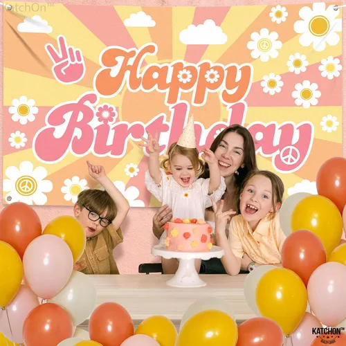 Miniatura 5 de KatchOn, Groovy - Cartel de feliz cumpleaños – 72 x 44 pulgadas Decoraciones de cumpleaños geniales para niños y niñas Groovy Banner telón