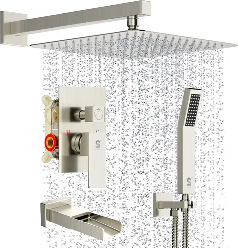 Miniatura 14 de SR SUN RISE Juego de grifo de ducha para bañera montado en la pared de 8 pulgadas, sistema de ducha de metal con boquilla de bañera, cabezal