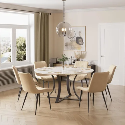 Miniatura 16 de Juego de 4 sillas de comedor tapizadas de piel sintética, modernas sillas de cocina y comedor con cómodos cojines y patas de metal negro, diseño