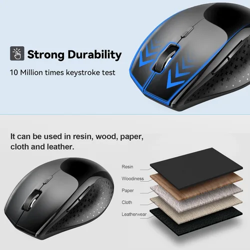 Miniatura 6 de TECKNET Ratón Bluetooth de 3 dispositivos, mouse inalámbrico silencioso con DPI de 6 niveles hasta 4800, batería de 2 años, 6 botones para amplia