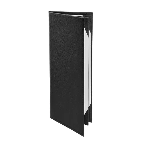 Menu Covers Hecho de piel sintética de alta calidad (paquete de 10) - 4.25 x 11 pulgadas - Lista de vinos - Menú de bar (negro, 4 vistas)