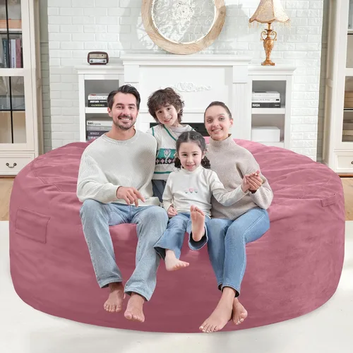 Miniatura 96 de Puf de 5 pies, puf grande con relleno de espuma viscoelástica, sofá puff esponjoso con funda de terciopelo holandés, puf redondo para sala de estar