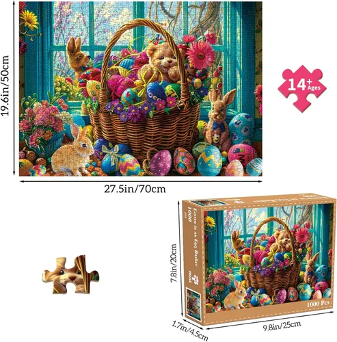 Miniatura 2 de Rompecabezas para adultos de 1000 piezas, rompecabezas para adultos, divertido rompecabezas desafiante, una cesta de huevos de Pascua, juego