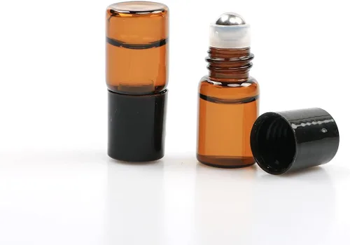 Miniatura 6 de Furnido Paquete de 25 botellas de vidrio ámbar de 0.07 onzas líquidas para aceites esenciales, frascos de perfume con bola de rodillo de acero