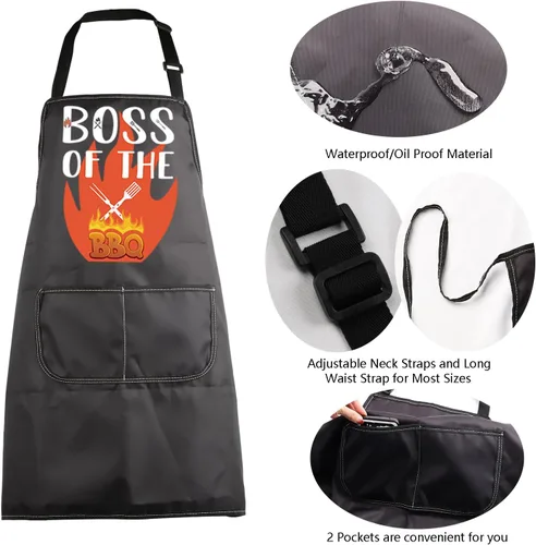 Miniatura 5 de MBMSO Boss Grill BBQ Chef Delantal Boss of the BBQ Delantal Boss Barbacoa Regalos para amantes de la barbacoa, delantal de cocina, delantal